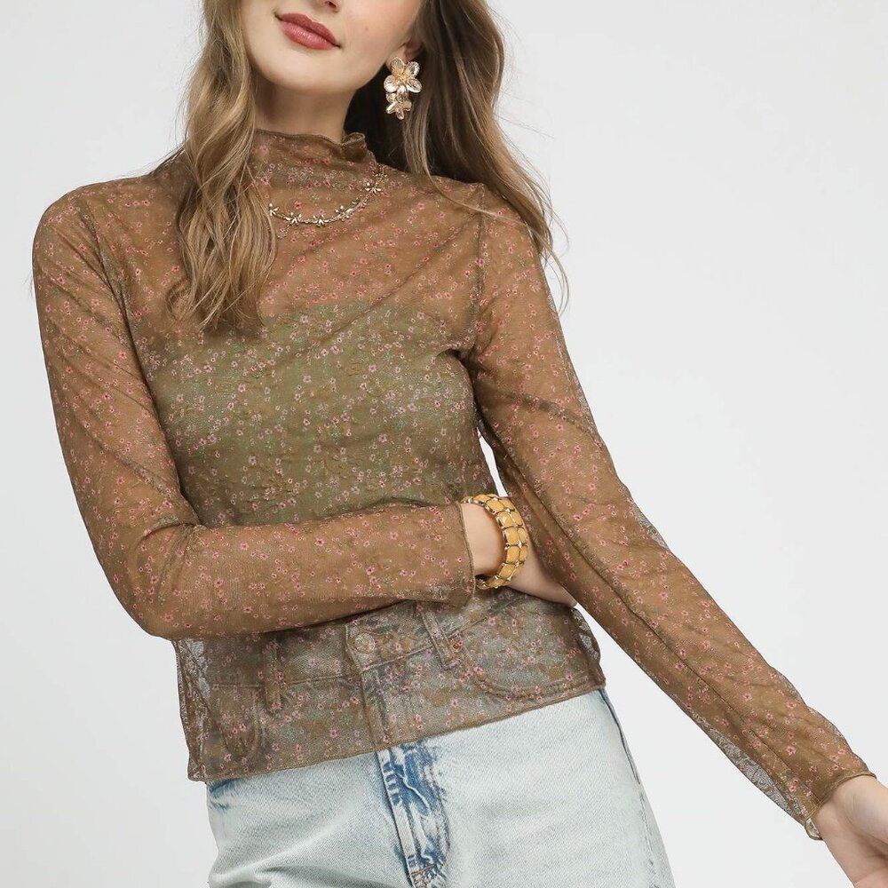 Umgee Nylon‎ Lace Mesh Long Sleeve Top